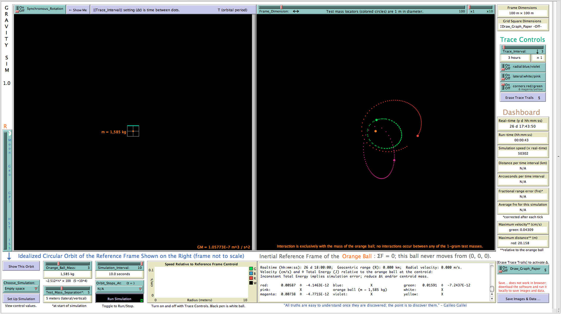 Gravity simulation: Keplerian elliptical orbits.